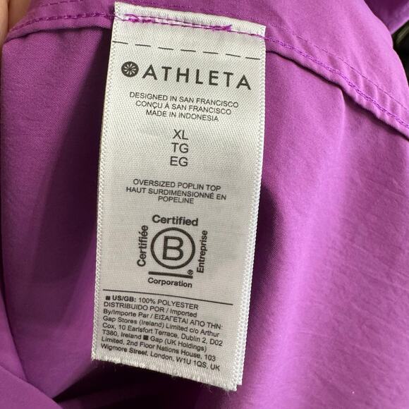 ATHLETA Oversized Poplin Top Jazzy Purple Shirt Performance Relax Women's XL - Picture 11 of 11